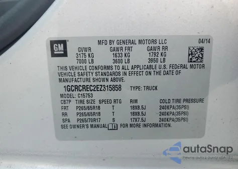 2014 Chevrolet Silverado C1500 Lt z USA, uszkodzony, nr VIN 1GCRCREC2EZ315858